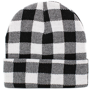 CC Beanie Ready Ship White Buffalo Plaid Beanie