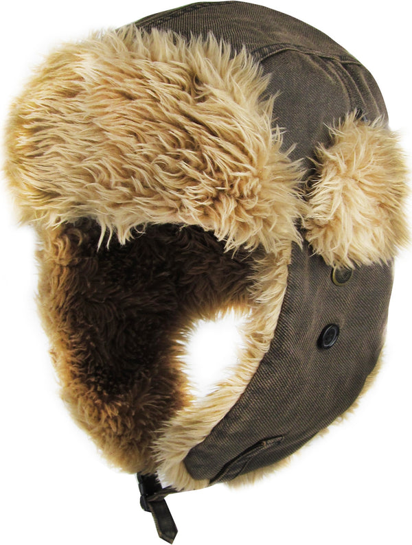 Ready to Ship Dark Brown Canvas Trapper Hat