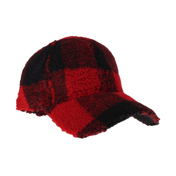 CC Beanie Ready to Ship Sherpa Winter Ball Cap - Red Plaid