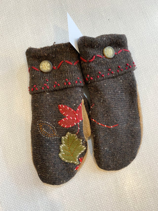 Made Again Upcycled Sweater Mittens - Leaves