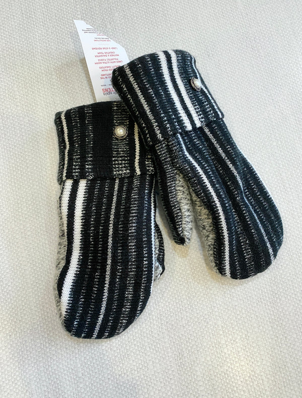 Made Again Upcycled Sweater Mittens - Black Stripe