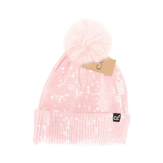 CC Beanie Ready Ship Sequin Pom Hat - Pink