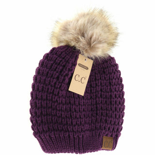 CC Beanie Ready Ship Waffle Pom Hat - Purple