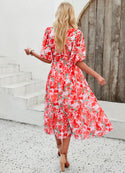 Read to Ship Red Floral Midi Dress