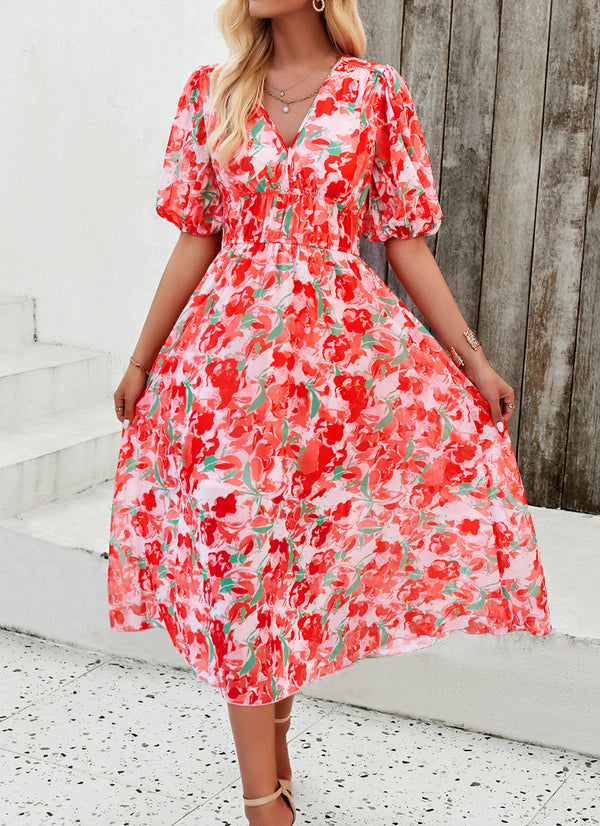 Read to Ship Red Floral Midi Dress