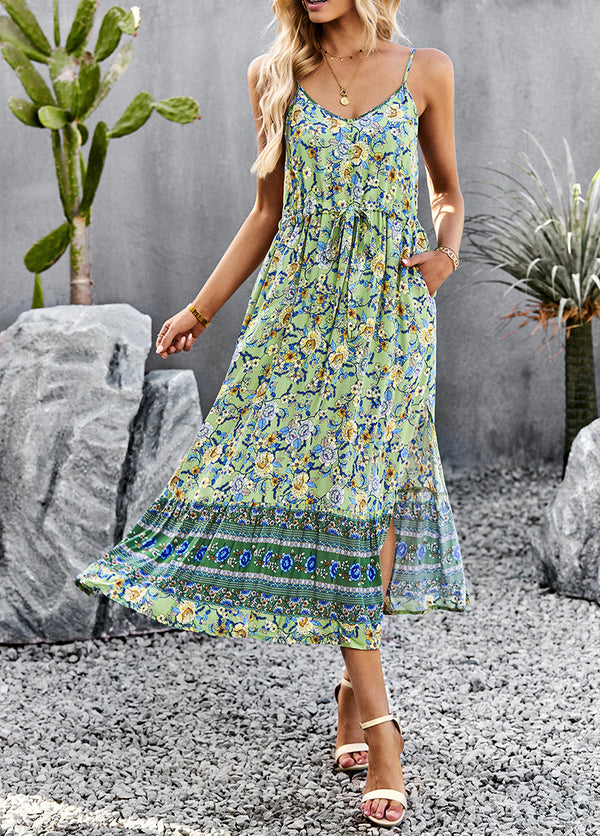 Ready to Ship Green Floral Midi Dress