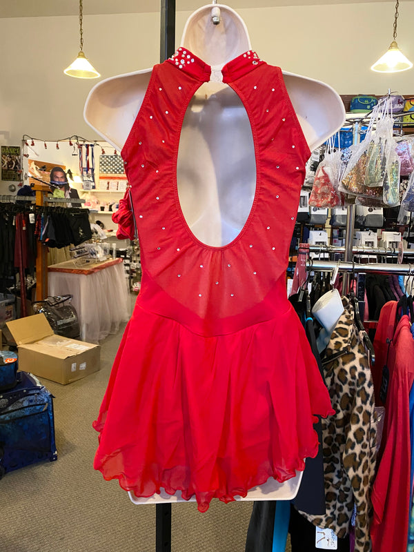 Solitaire Ready to Ship Keyhole Beaded Skating Dress - Red