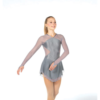 Solitaire Ready to Ship Side Cutout Beaded Skating Dress - Silver