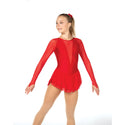 Solitaire Deep V Super Crystals Skating Dress - Red