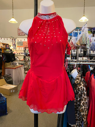 Solitaire Ready to Ship Keyhole Beaded Skating Dress - Red