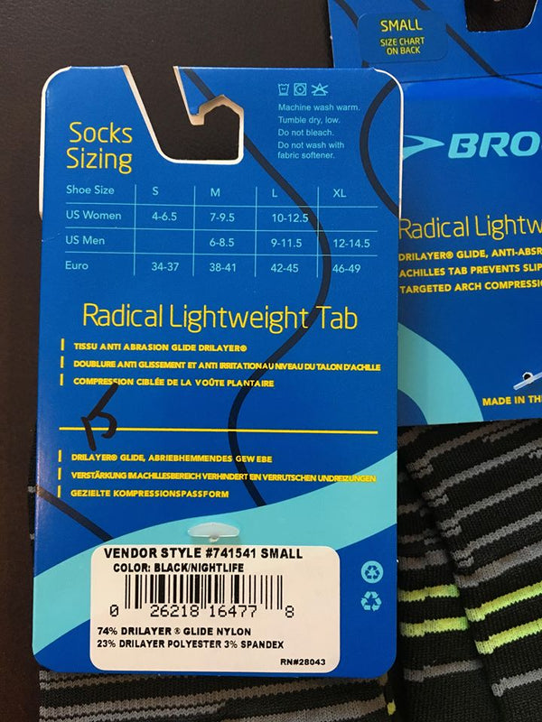 Brooks Ready to Ship Socks Radical Lightweight Tab