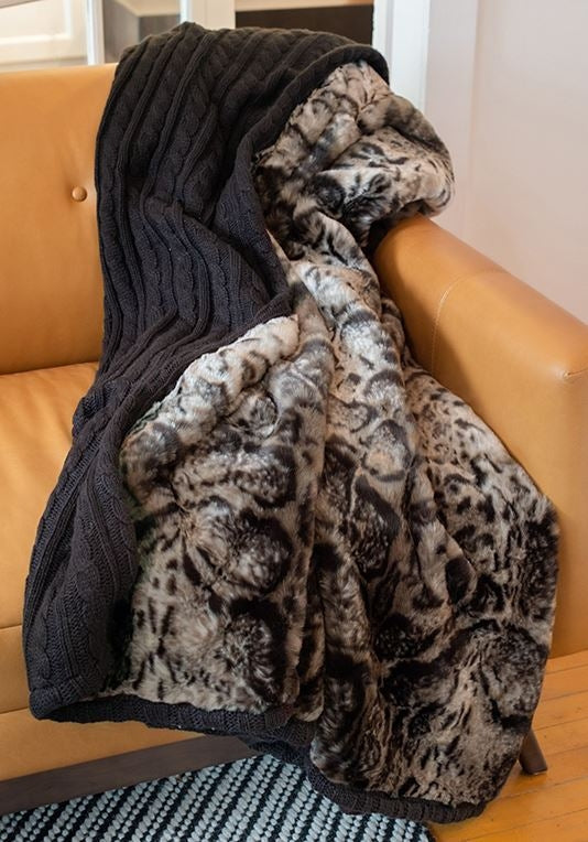 Faux Fur Cable Knit Throw